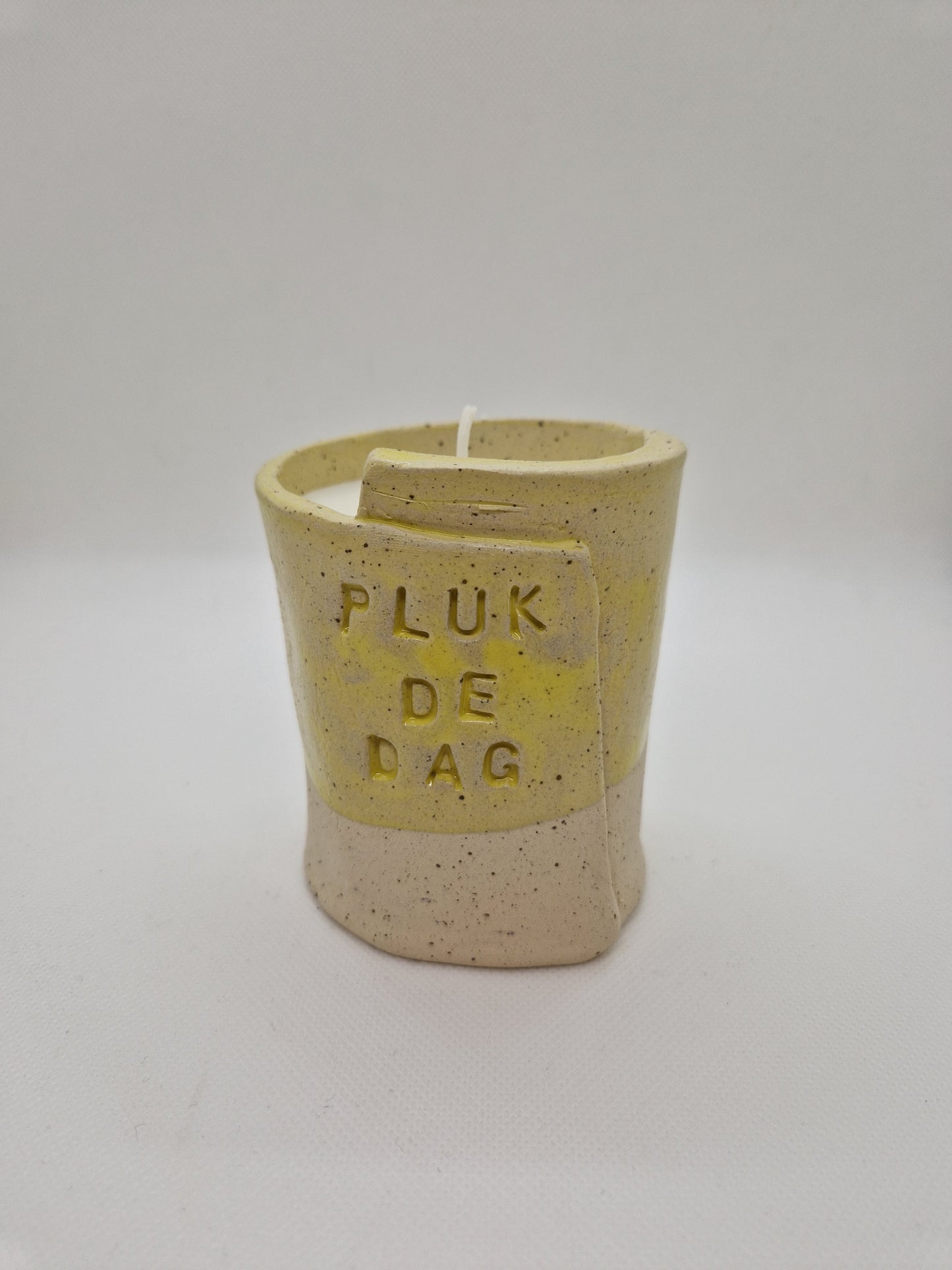 Keramieken kaars "Pluk de dag"