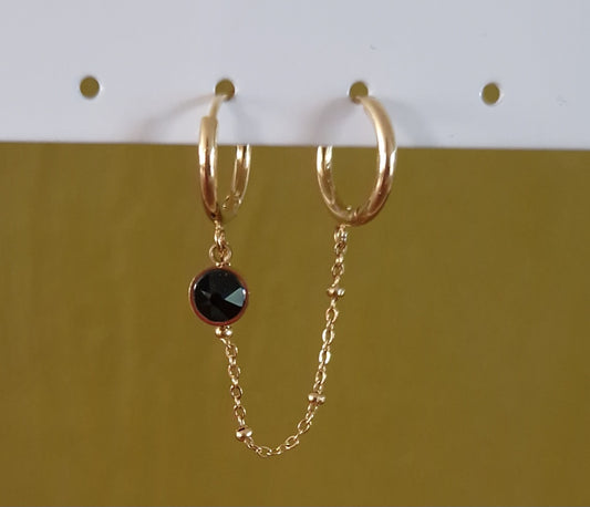 Oorbellen met hanger zwarte steen