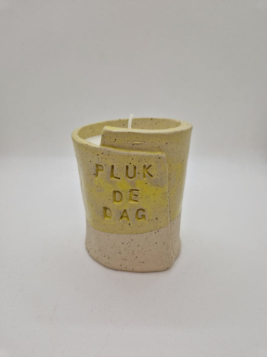Keramieken kaars "Pluk de dag"
