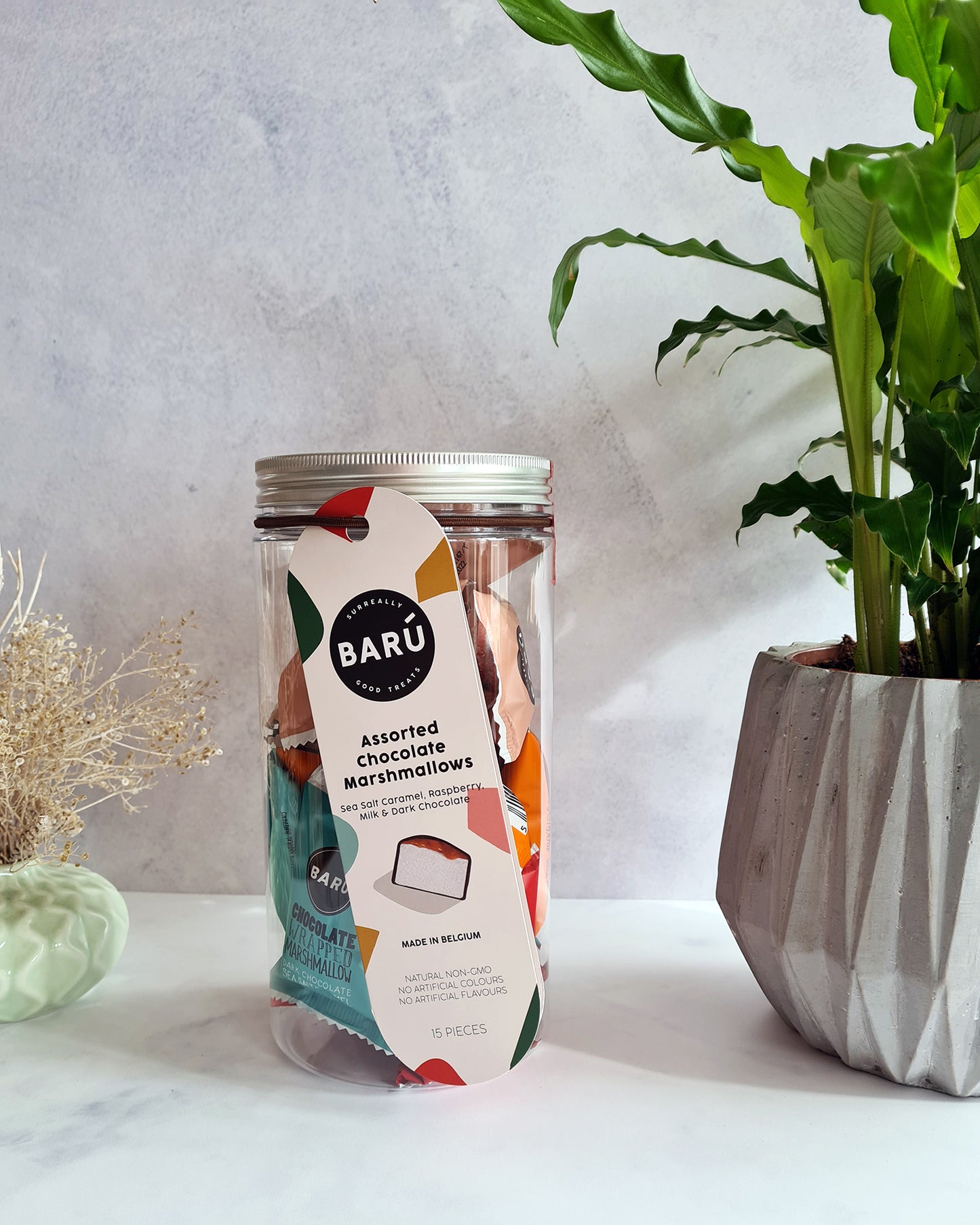 Cadeaupotje gevuld met assortiment chocolade marshmallows