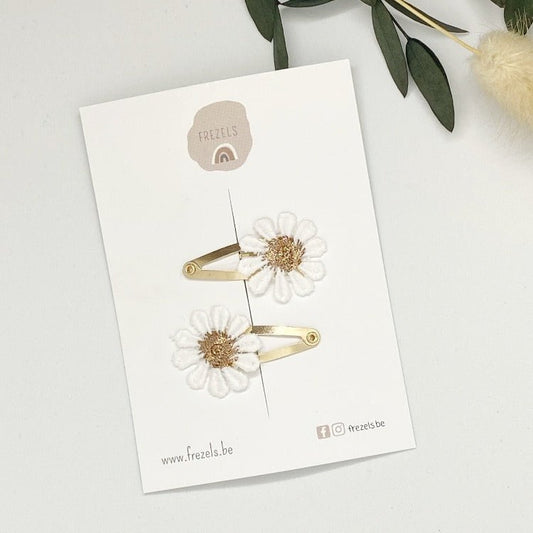 Haarspeldjes madelief wit/brons - 3cm