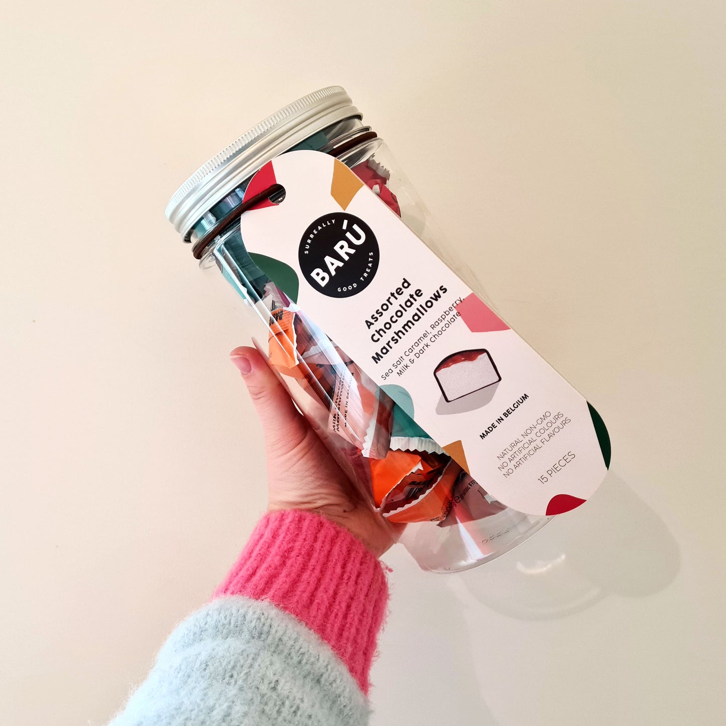 Cadeaupotje gevuld met assortiment chocolade marshmallows